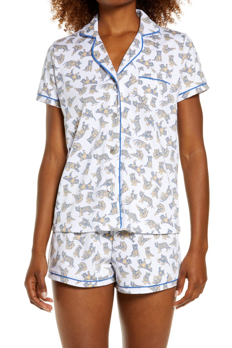 Tiger Print Short Pajamas, Main, color, WHITE
