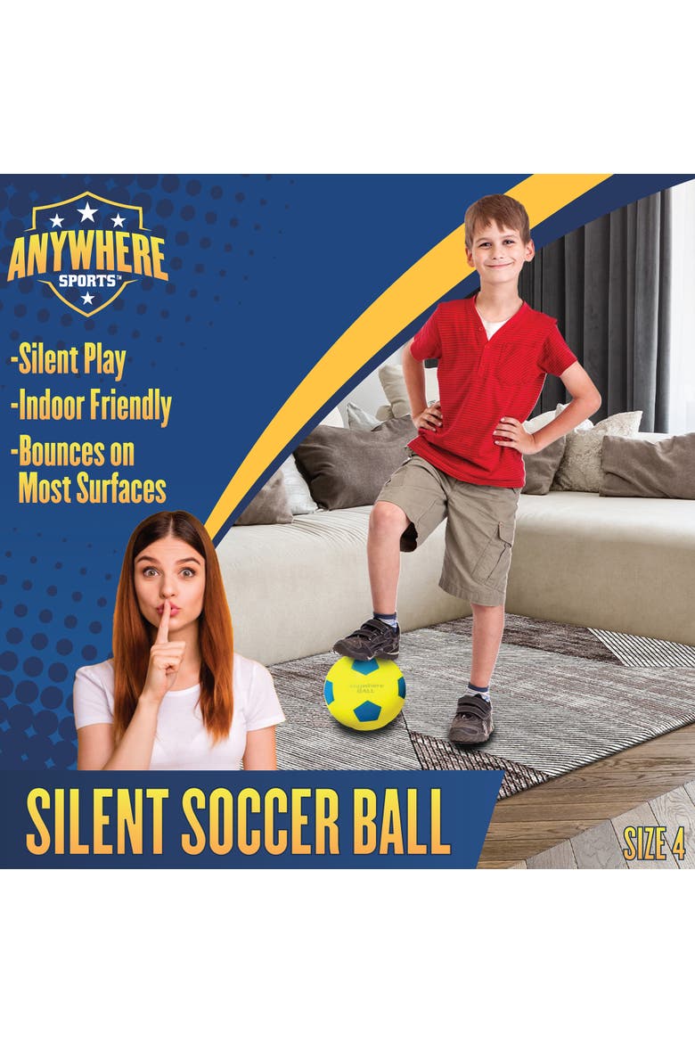 Silent Soccer Ball 8" Yellow& Blue Squishy Foam Ball, Size 4, Alternate, color, Multicolored