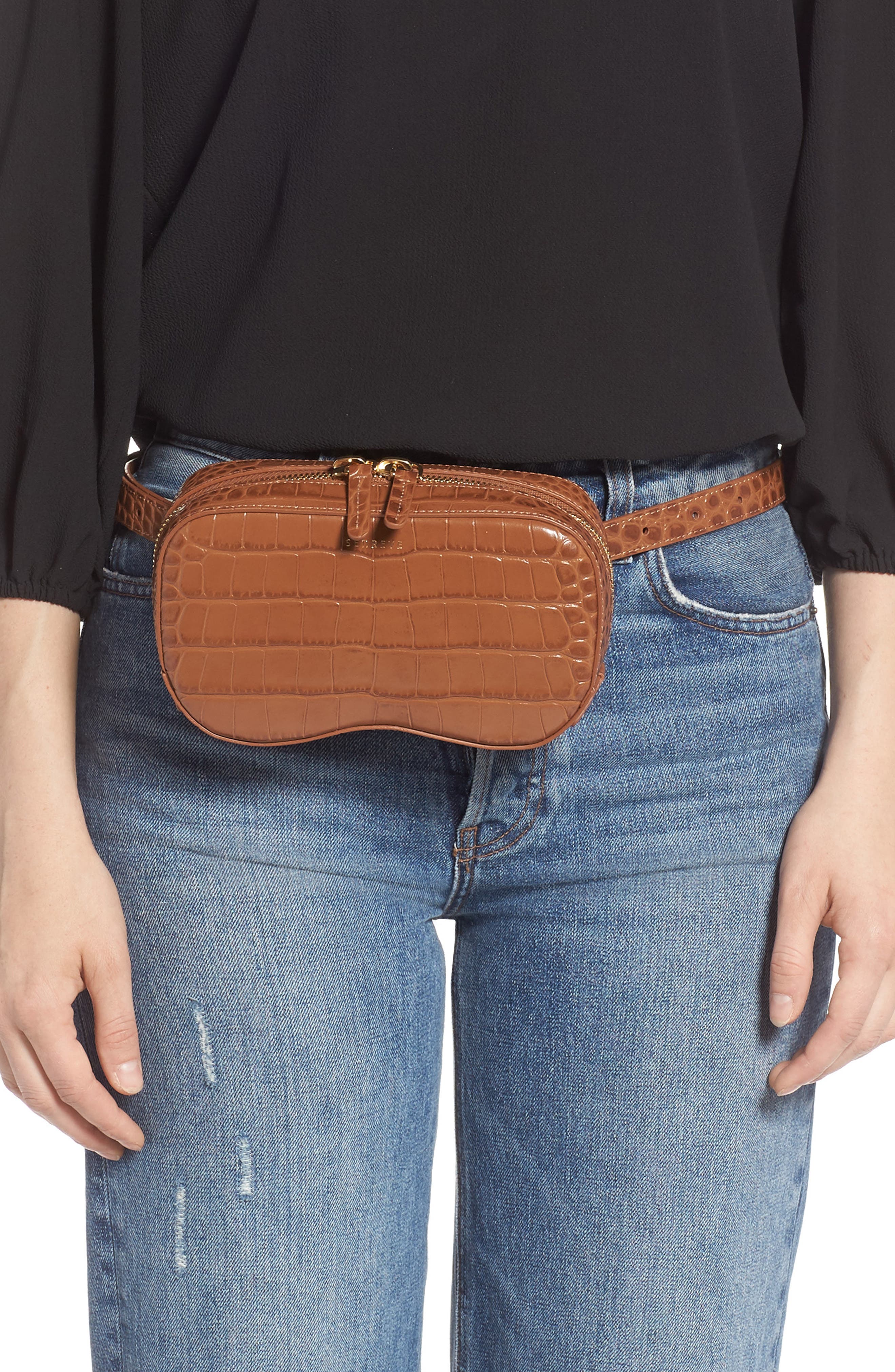 SENREVE Coda Croc Embossed Leather Belt Bag, Alternate, color, 