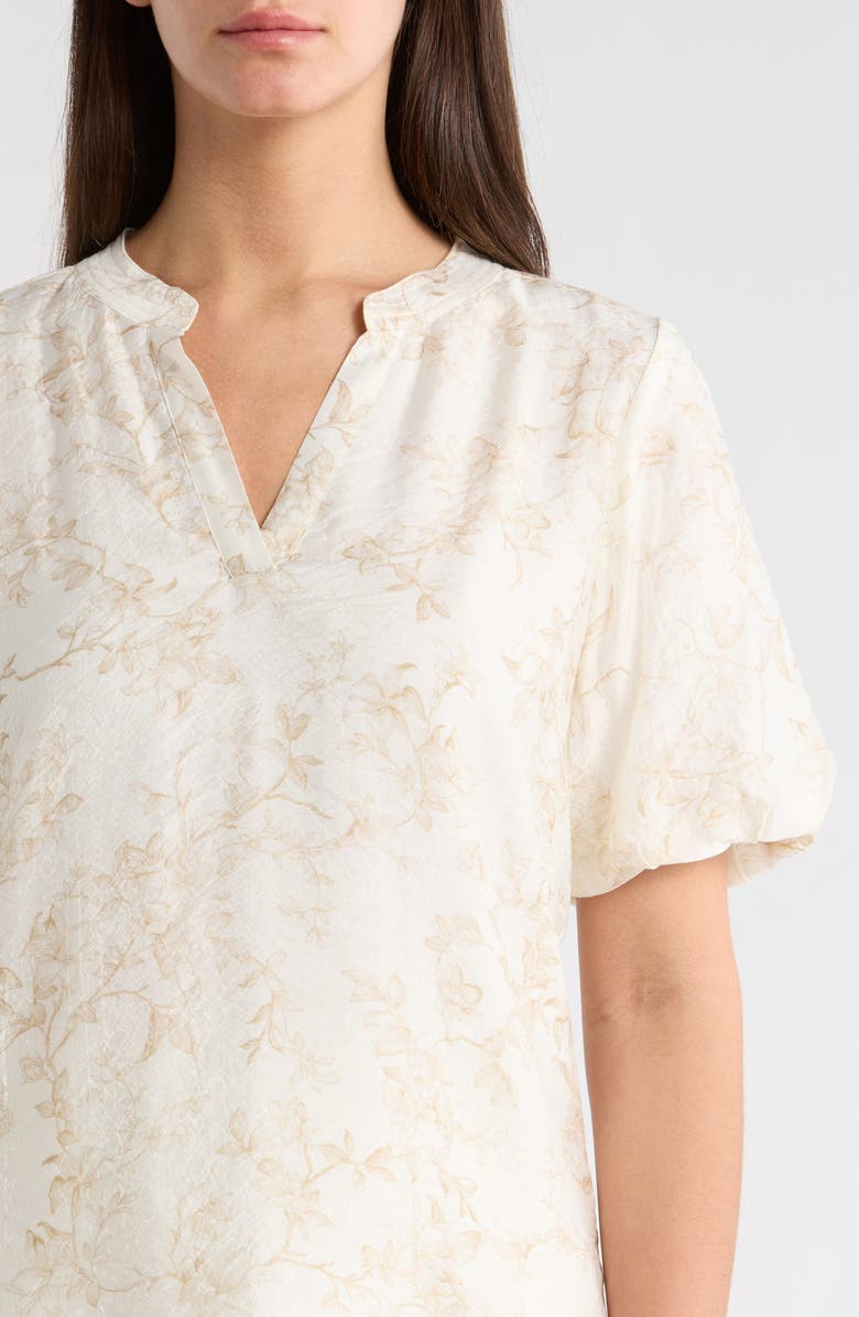 Vince Camuto Floral Print Short Sleeve Top, Alternate, color, Camel