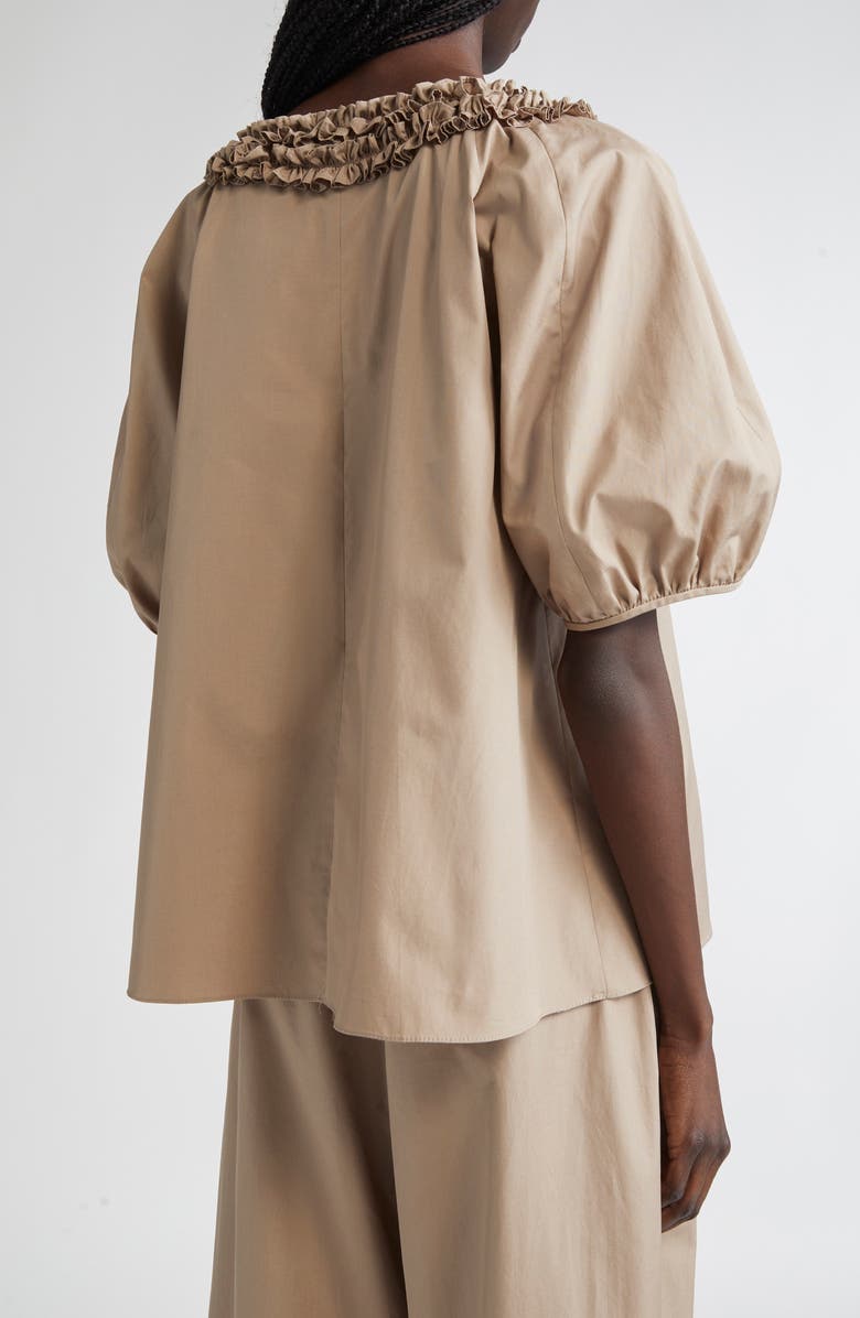 Max Mara Oriana Ruffle Neck Cotton Top, Alternate, color, Turtledove