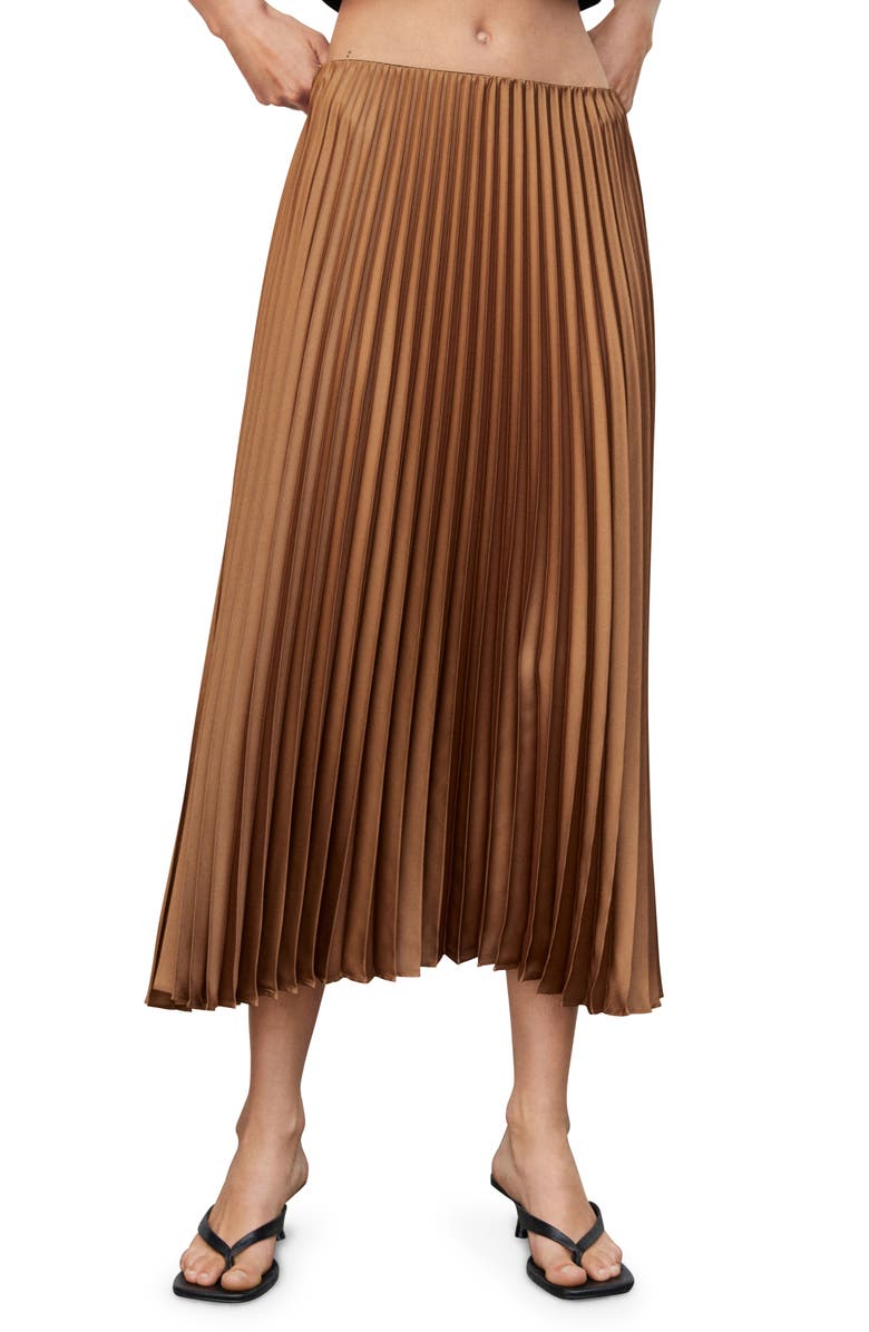 MANGO Pleated Satin Midi Skirt, Main, color, 