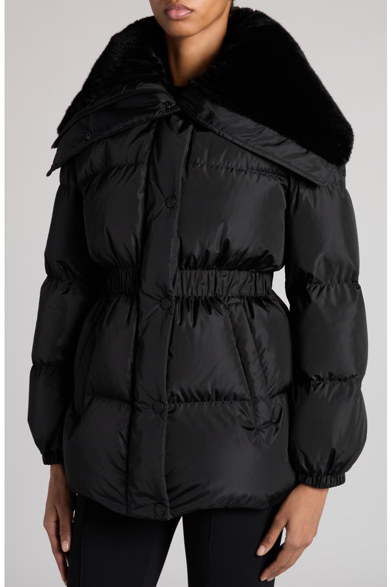 Brasseurs Down Jacket with Faux Fur Trim, Alternate, color, BLACK
