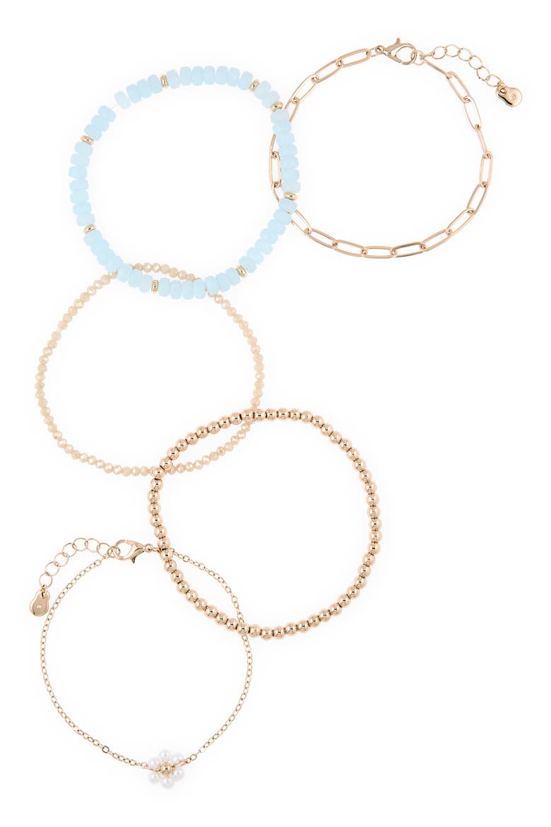 Floral Set of 5 Bracelets, Main, color, GOLD