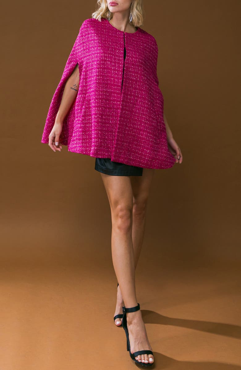 FLYING TOMATO Tweed Cape, Alternate, color, Fuchsia