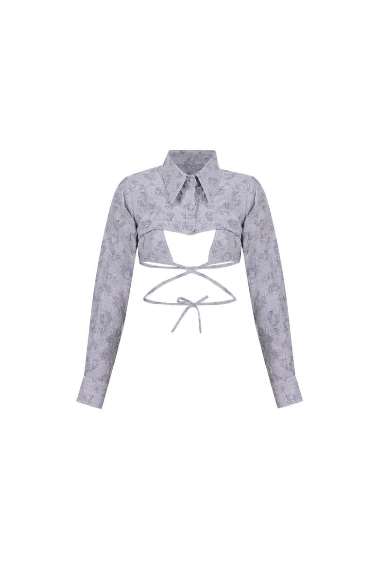 Jacquard Layered Crop Shirt, Main, color, Blue