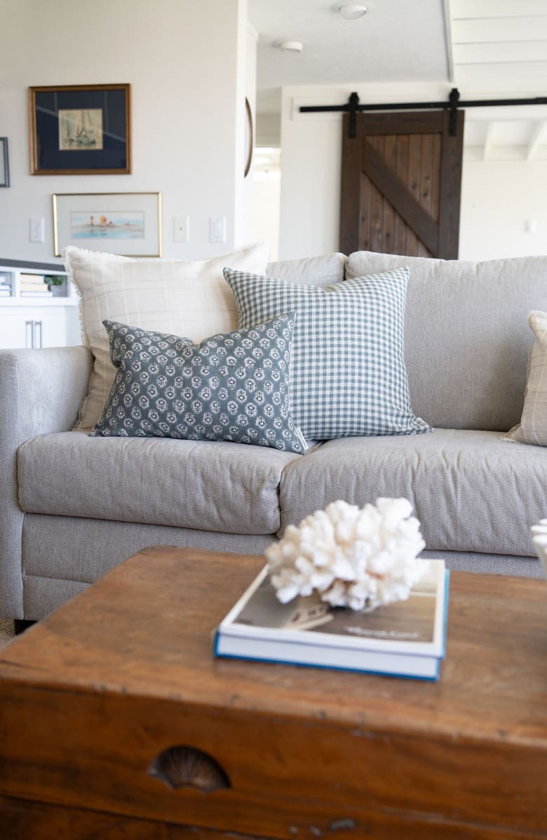 Linen & James Quincy | Sage Green Linen Gingham Pillow Cover, Alternate, color, Vintage Sage Green