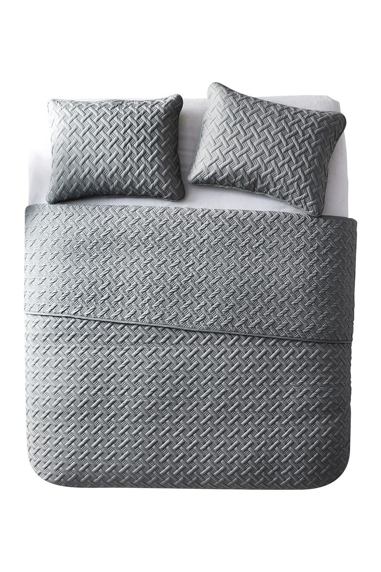 Nina Embossed Basketweave Quilt Set - Twin, Main, color, GREY
