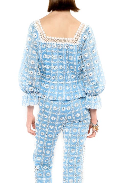 Anna Sui Lattice Lace Embroidery Top In Baby Blue