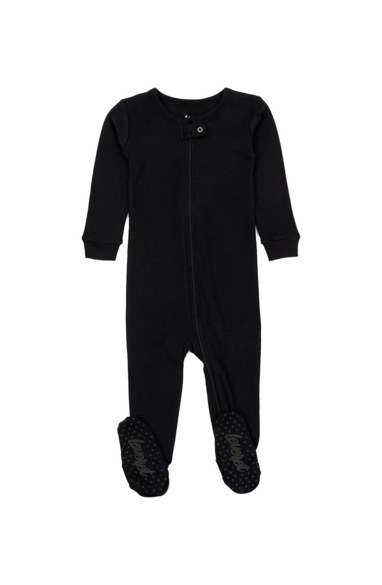 Leveret Kids Footed Solid Cotton Matching Family Pajamas, Main, color, Black