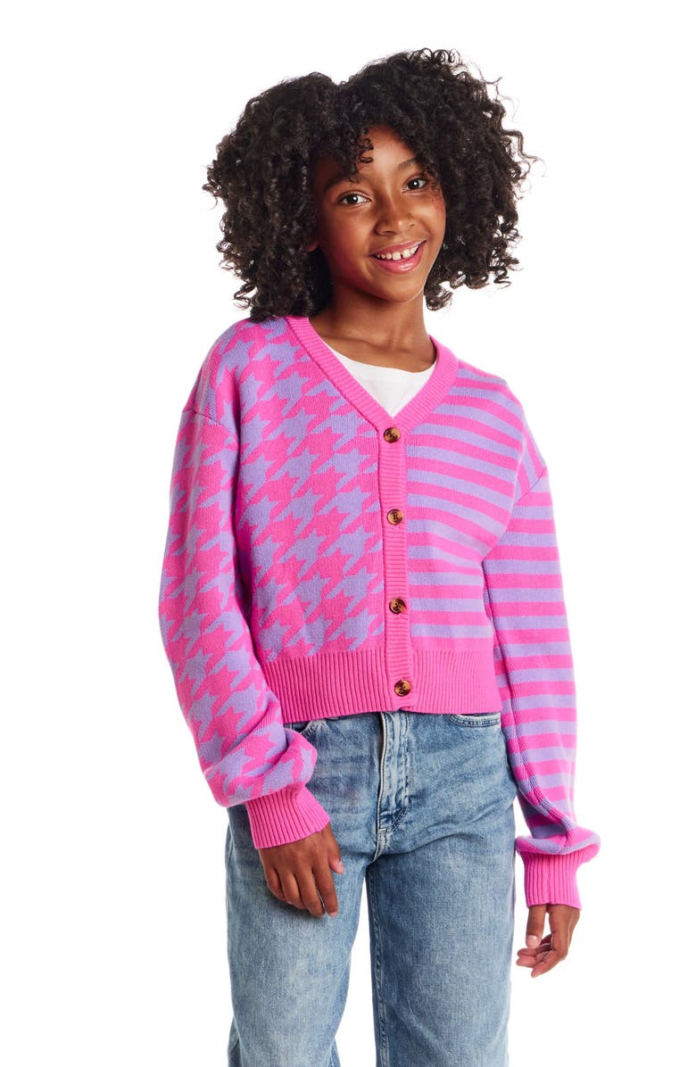 Andy & Evan Kids' Houndstooth Stripe Cotton Cardigan, Alternate, color, Pink