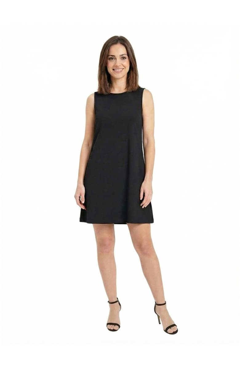 24seven Comfort Apparel Essential Petite Round Neck Sleeveless A-Line Mini Shift Dress, Main, color, Black
