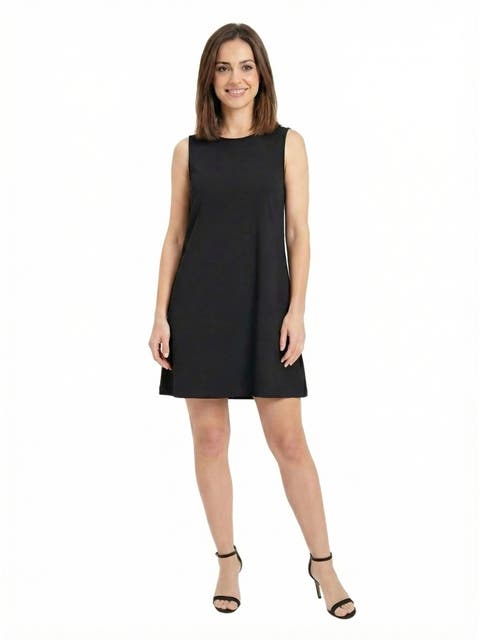 24seven Comfort Apparel Essential Petite Round Neck Sleeveless A-Line Mini Shift Dress