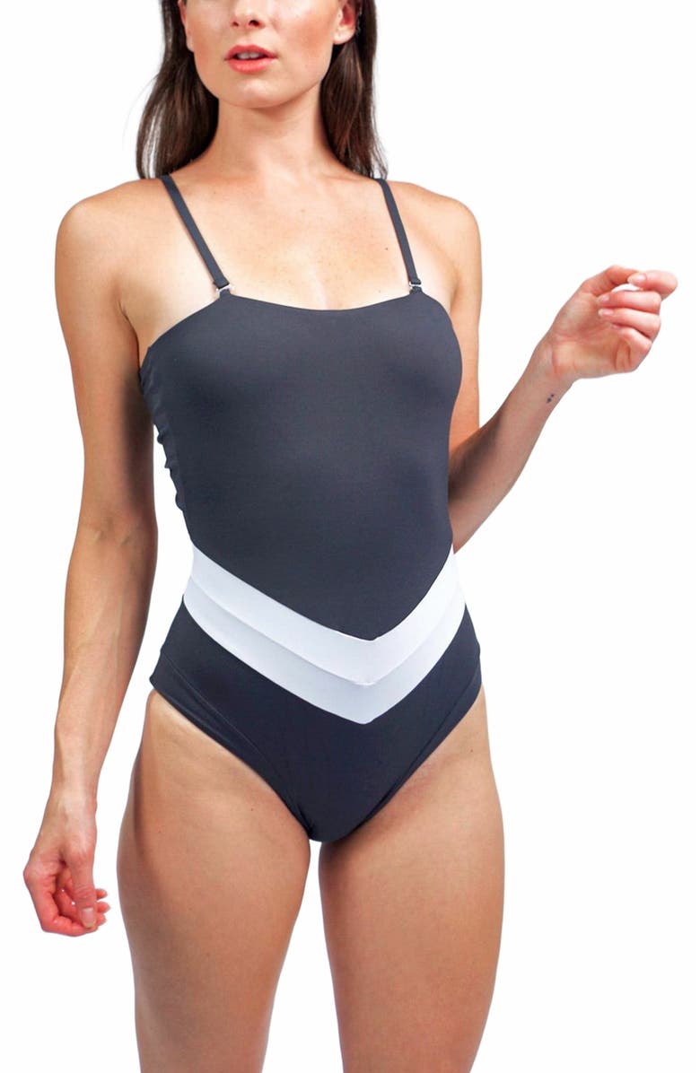 Mary Mercedes Vee Convertible One Piece Swimsuit, Alternate, color, Charcoal Grey