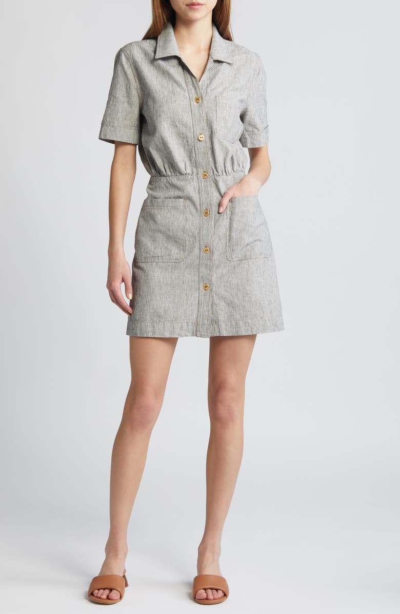 SESSÙN Tanohi Linen & Cotton Shirtdress, Main, color, 