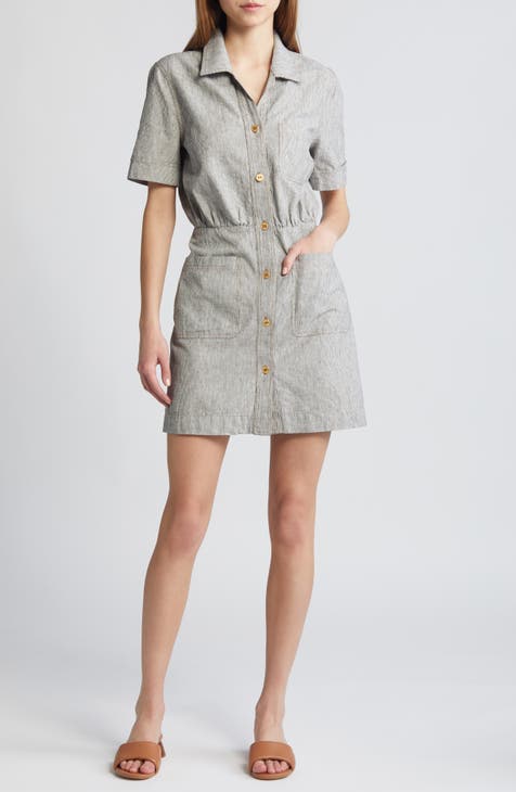 Long grey shirt dress best sale