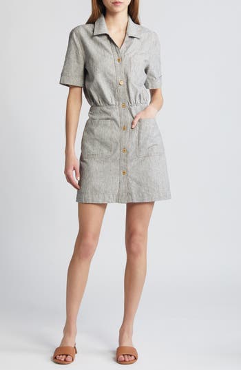 Sessun Sessùn Tanohi Linen & Cotton Shirtdress In Whiblack