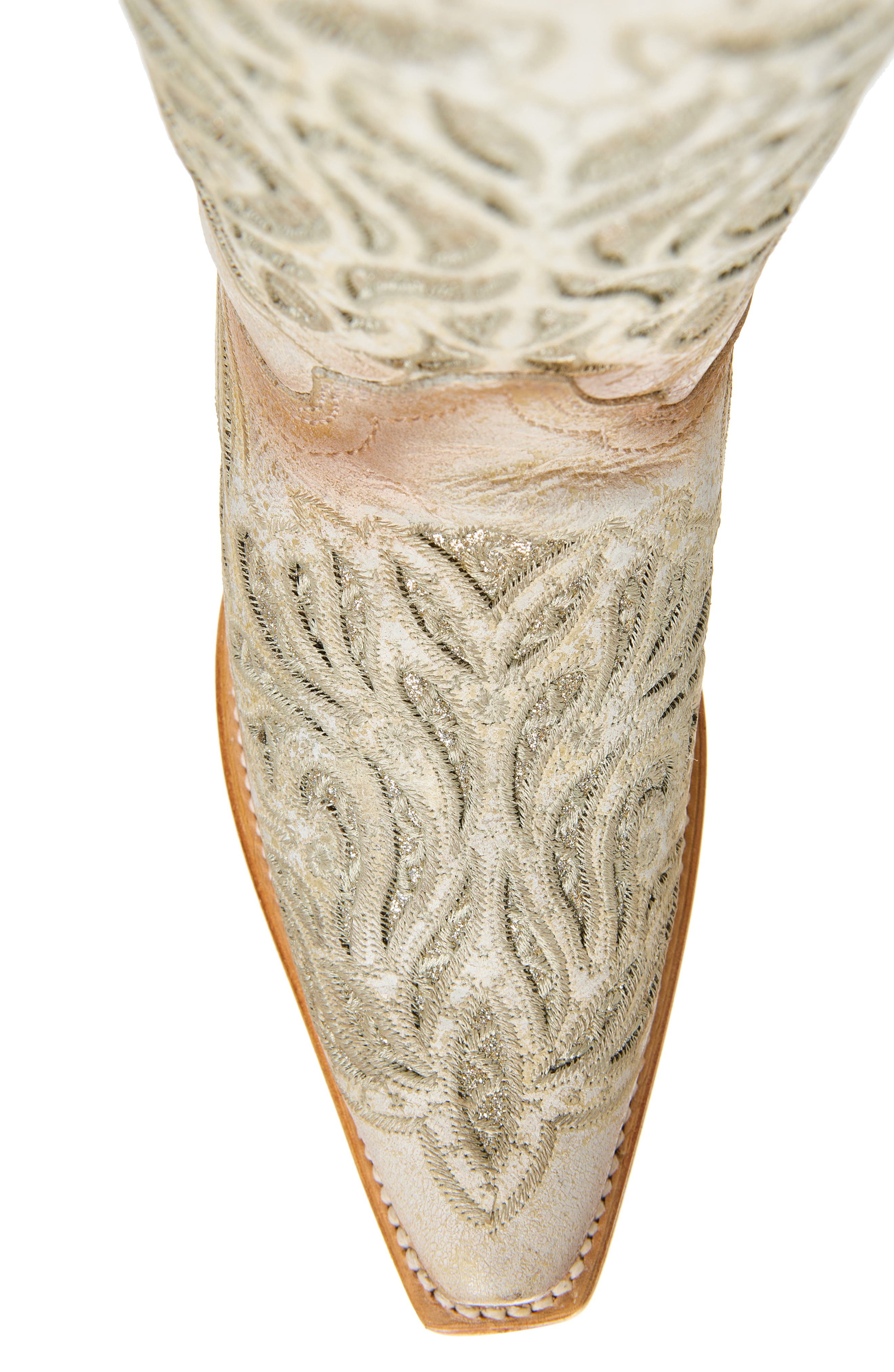 Glitter Embroidered Cowboy Boot, Alternate, color, WHITE