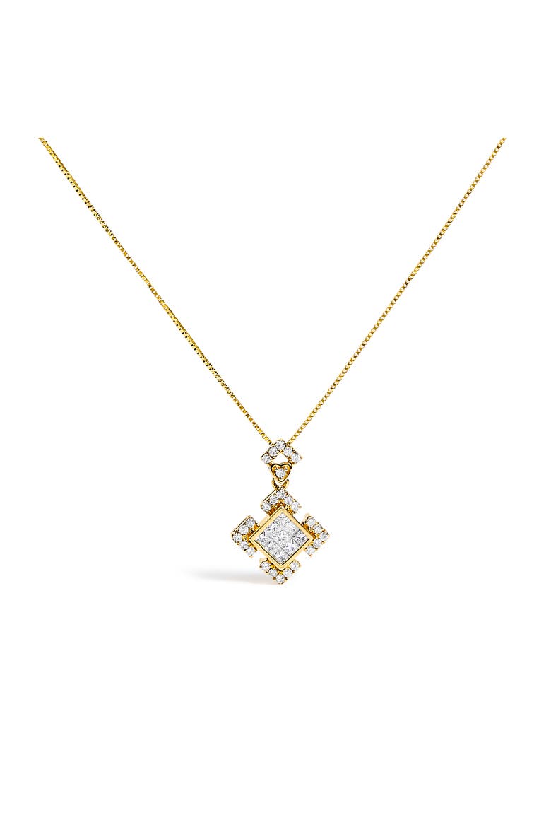 10K Yellow Gold 3/8 Cttw Princess Diamond Geometric Pendant Necklace, Main, color, Yellow Gold