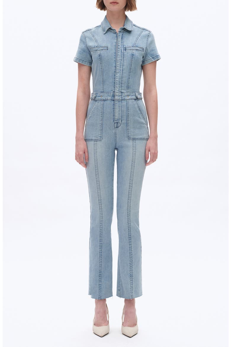Horse Hoof Denim Jumpsuit, Main, color, SOFT CYAN