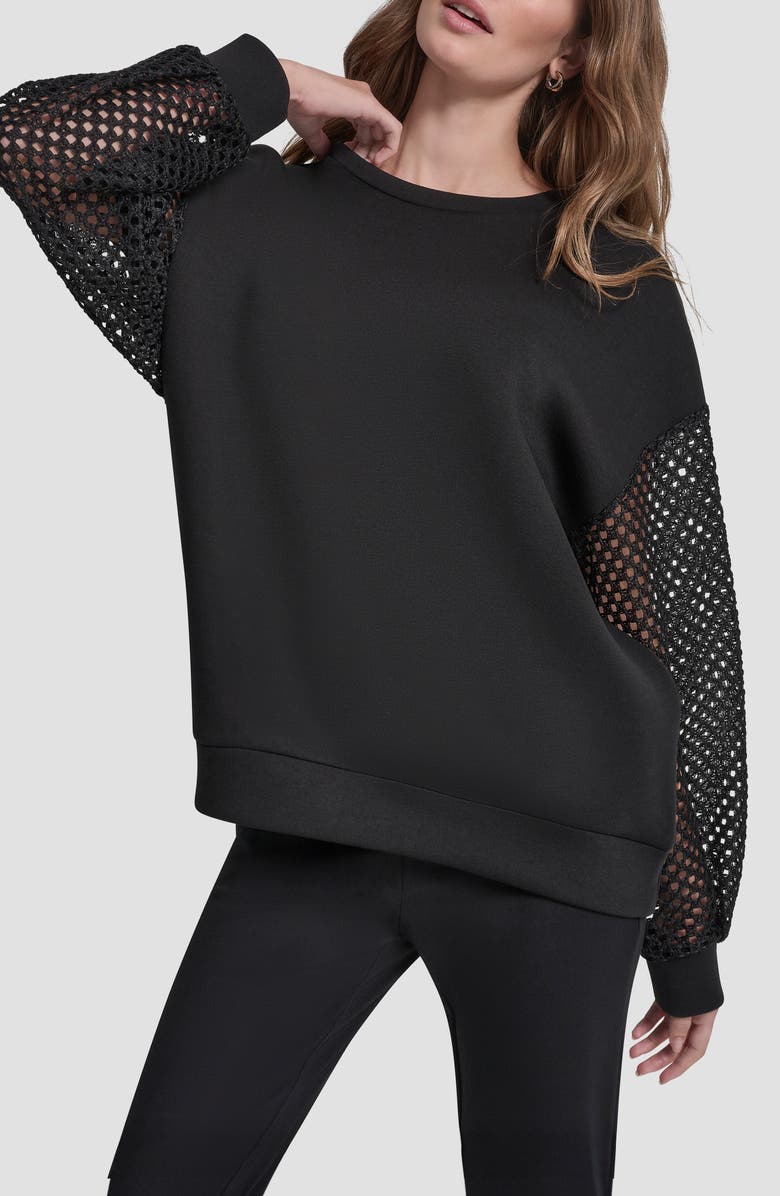 DKNY Fauchet Sleeve Pullover Top, Main, color, Black/Black