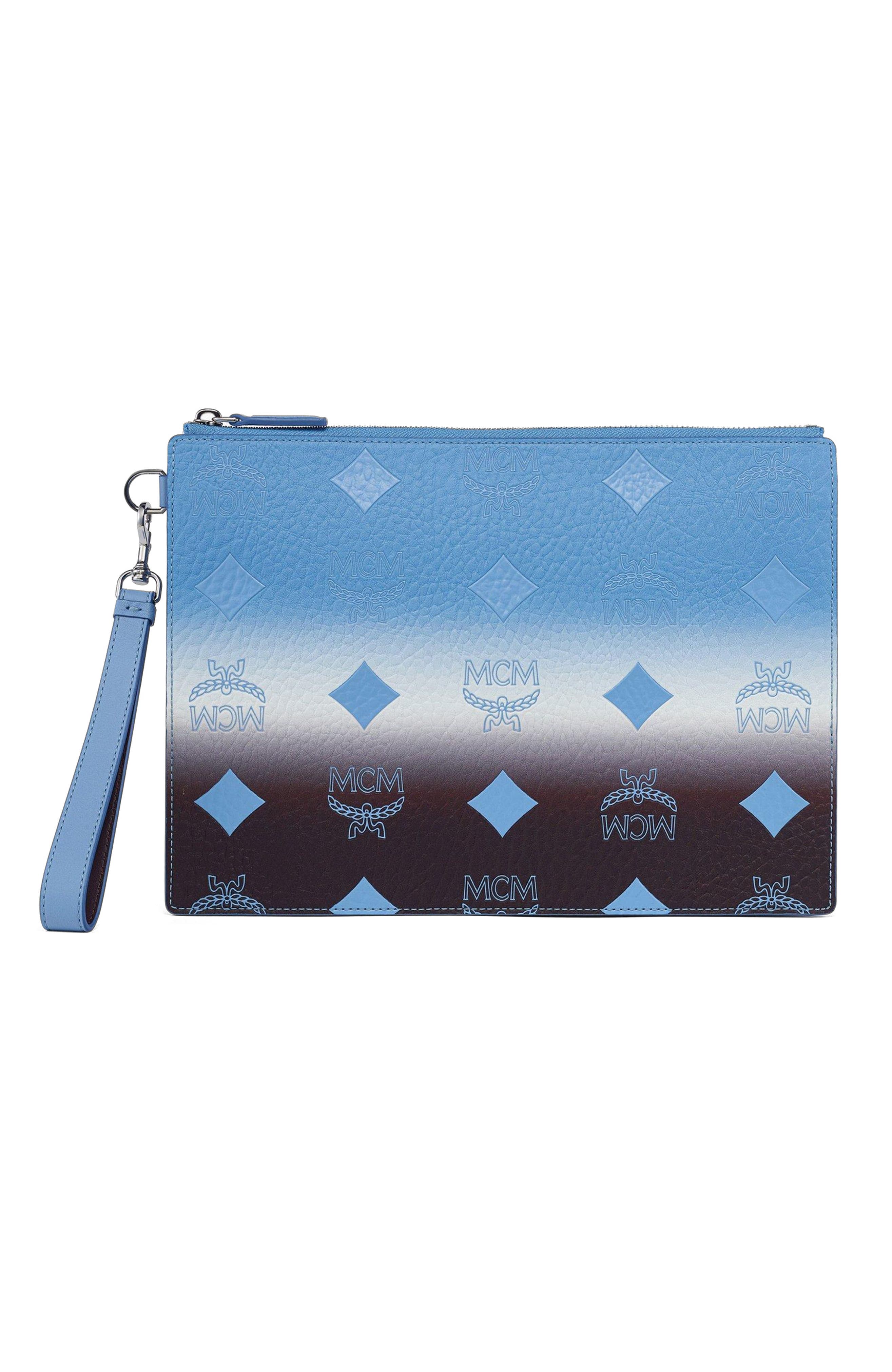 MCM Small Aren Wristlet Pouch in Gradation Visetos, Main, color, Della Robbia Blue