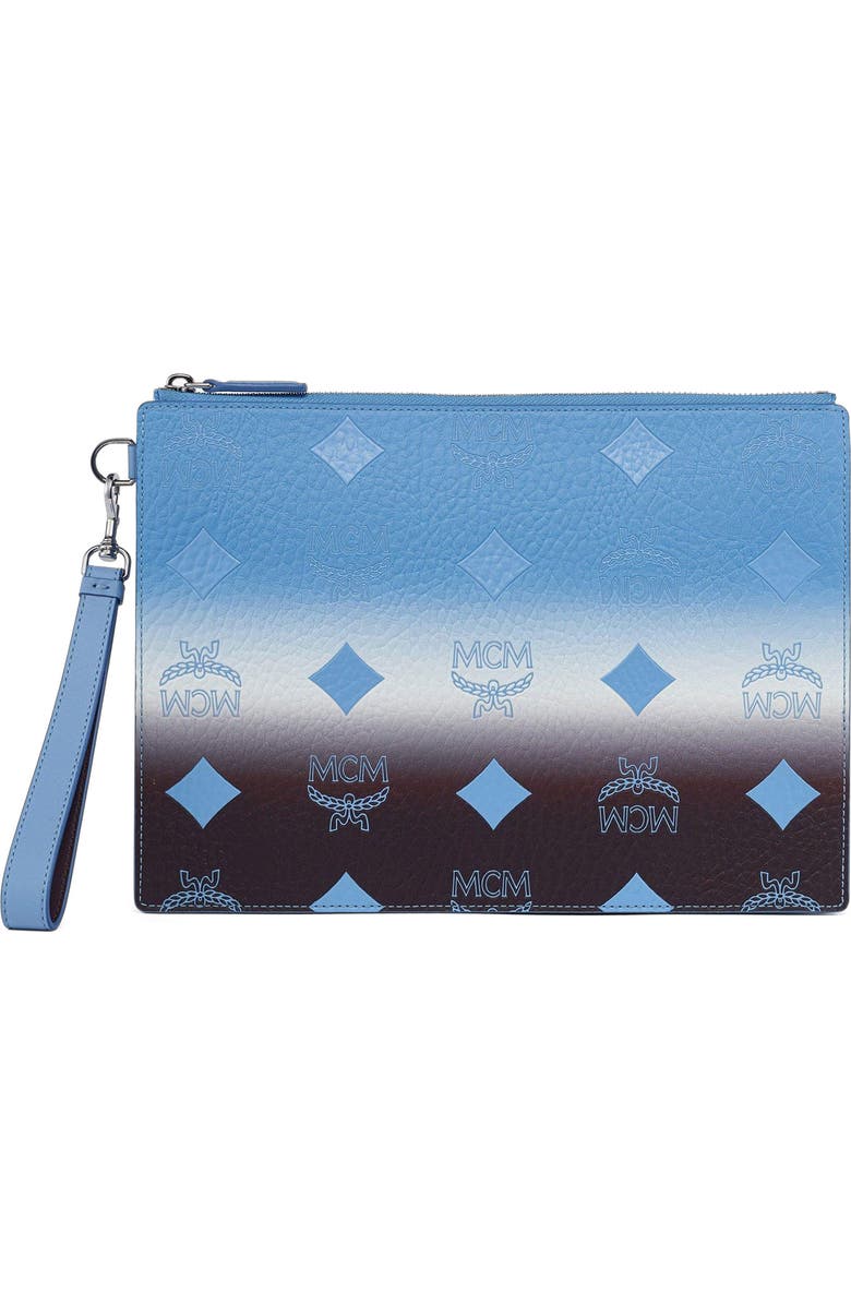 MCM Small Aren Wristlet Pouch in Gradation Visetos, Main, color, Della Robbia Blue