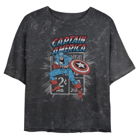 Junior's Captain Comic Stamp Short Sleeve Cropped T-Shirt