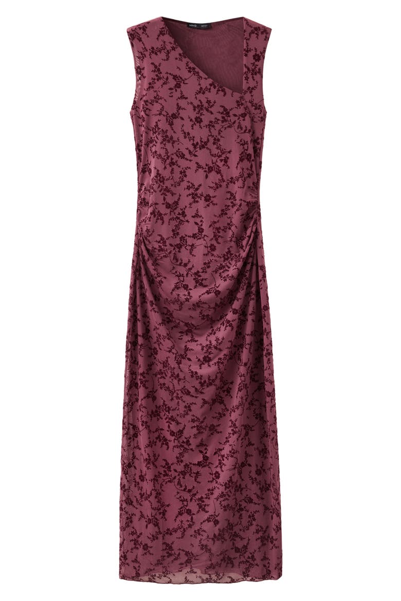 Floral Devoré Asymmetric Midi Dress, Main, color, BURGUNDY
