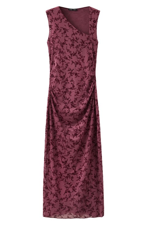 Floral Devoré Asymmetric Midi Dress