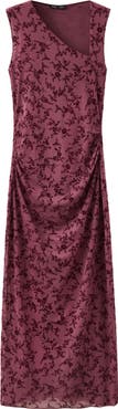 MANGO Floral Devoré Asymmetric Midi Dress