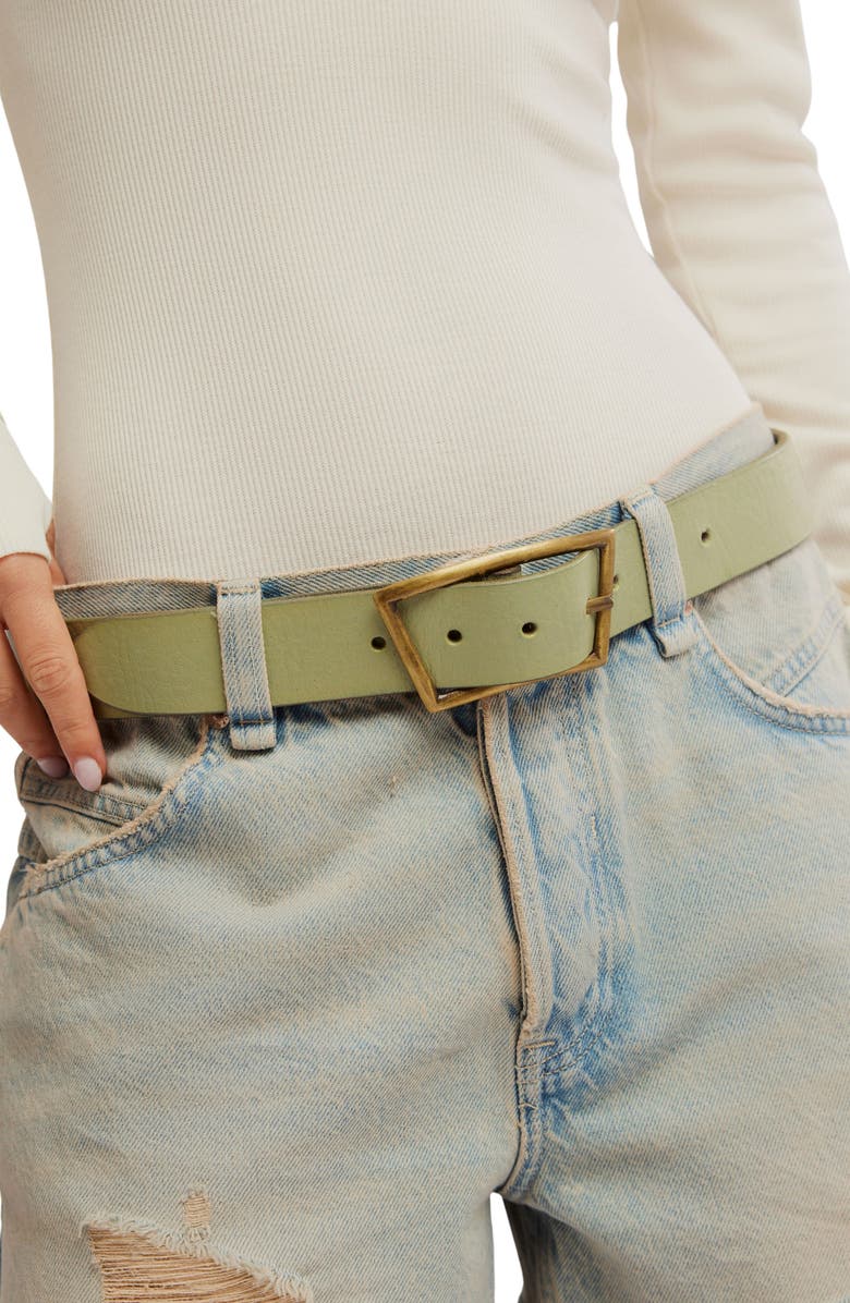 Free People Essex Leather Belt, Alternate, color, Matcha