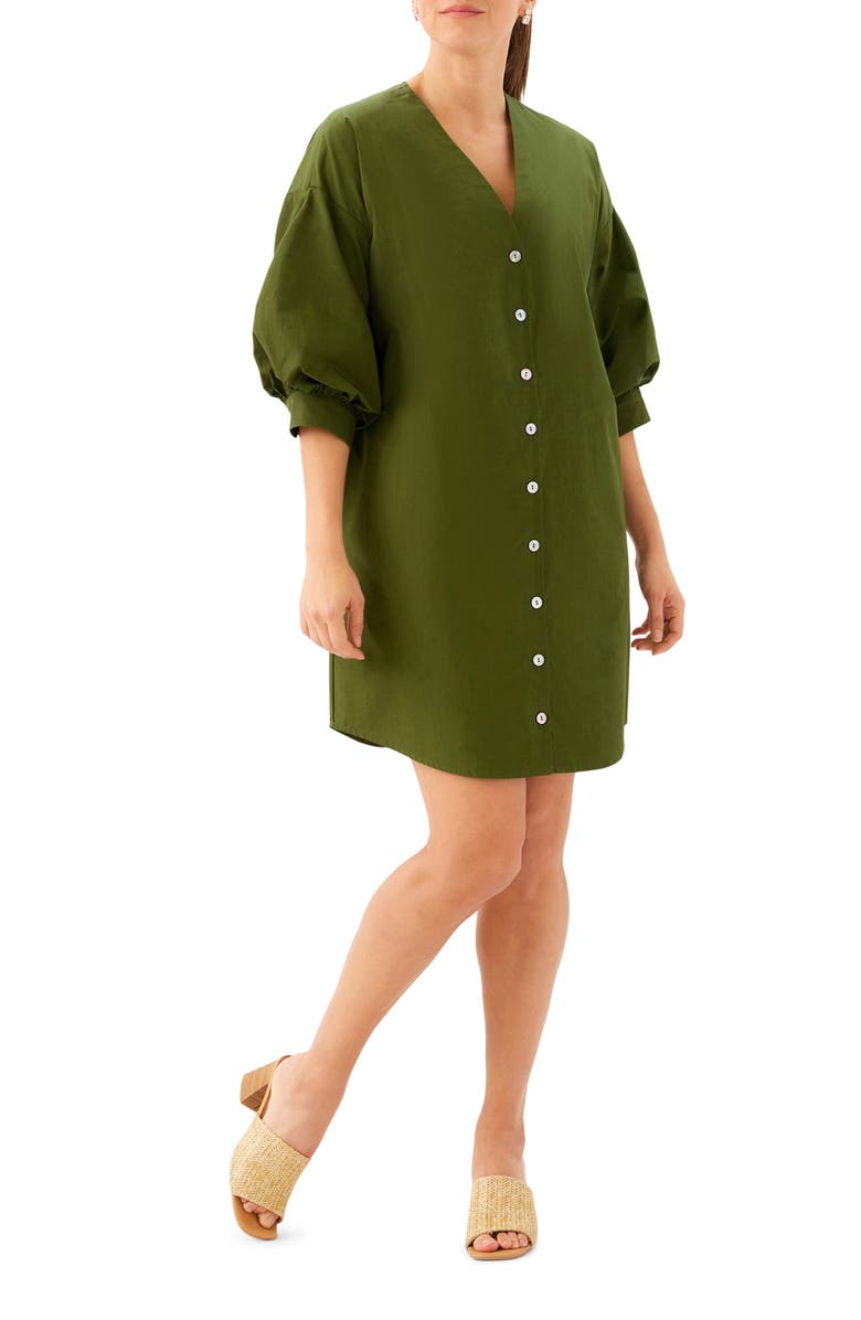 Karen Kane Button-Up Cotton Shirtdress, Alternate, color, Olive