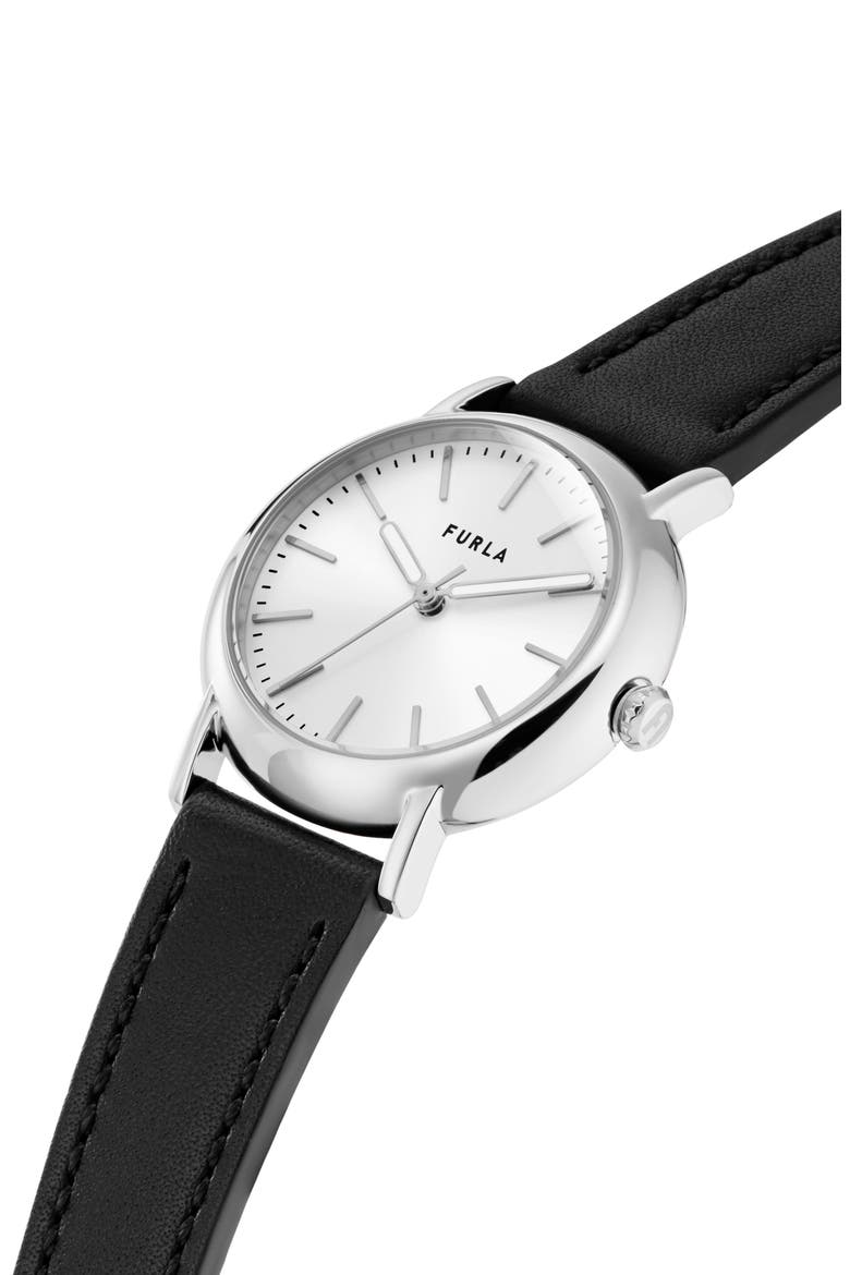 Easy Shape Leather Strap Watch, 32mm, Alternate, color, SILVER/ SILVER/ BLACK