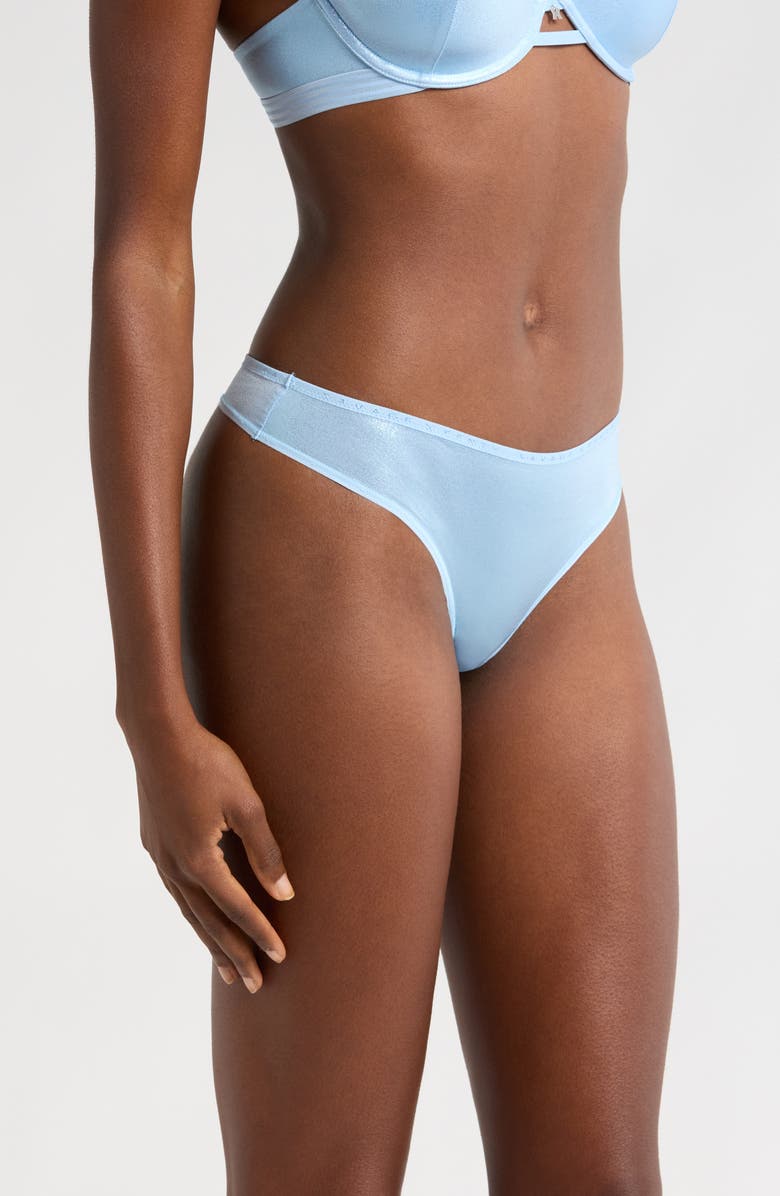 SAVAGE X FENTY Microfiber Metallic Thong Panty, Alternate, color, Moon Daisy Blue/ Ice Blue Foil