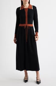 Julia Jordan Tipped Long Sleeve Drawstring Waist Sweater Dress