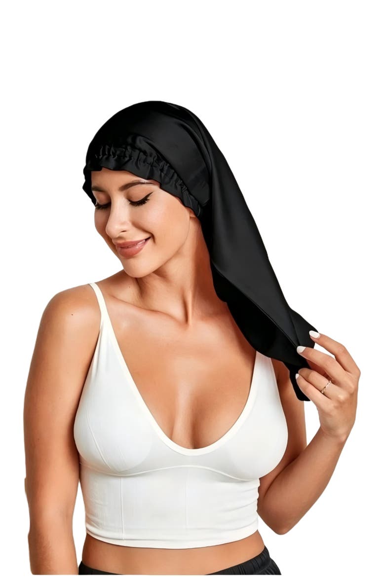 Elegant Long Pure Silk Bonnet, Alternate, color, Black