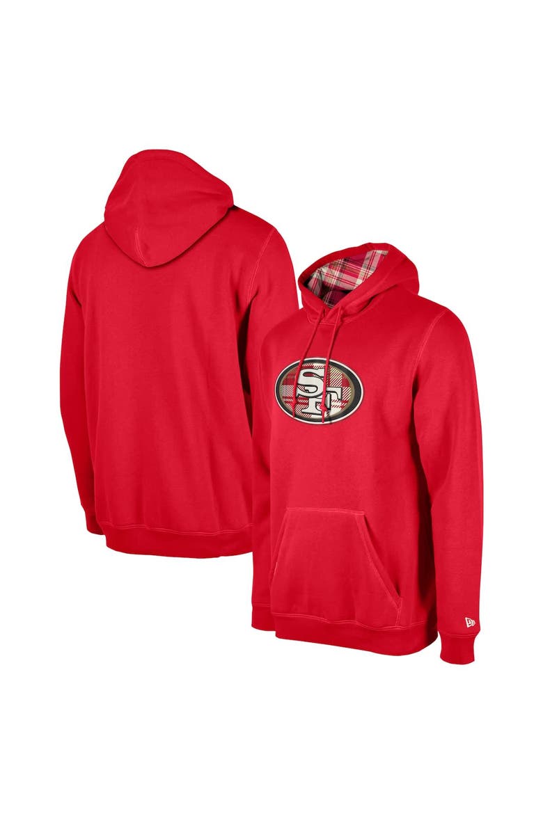Men's New Era Scarlet San Francisco 49ers 3rd Down Plaid Pullover Hoodie, Main, color, Scarlet