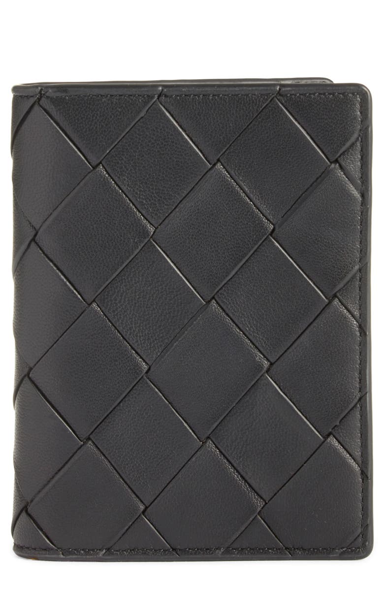 Nordstrom Woven Leather Bifold Card Case, Main, color, Black
