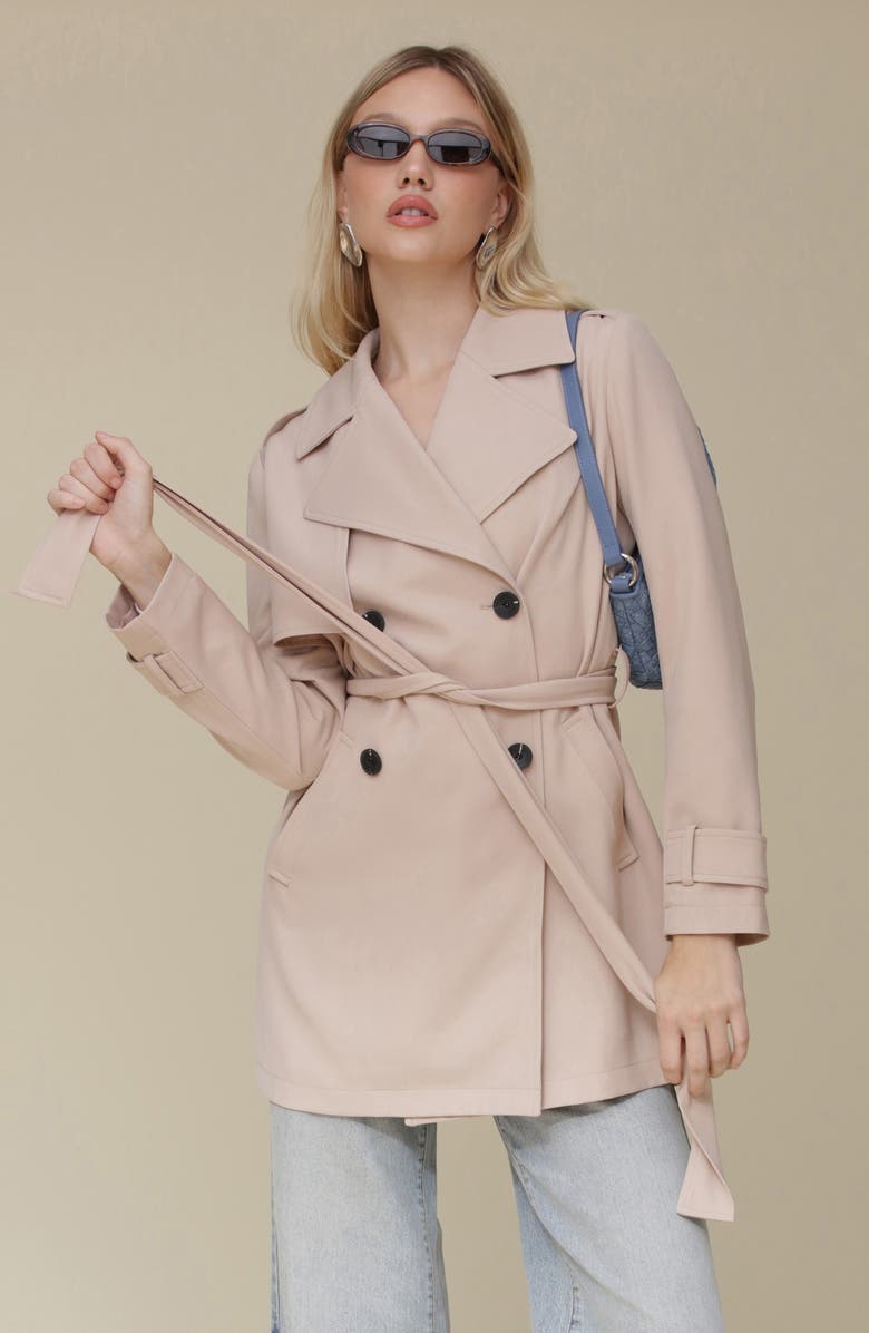 Avec Les Filles Double Breasted Softshell Trench Coat, Alternate, color,