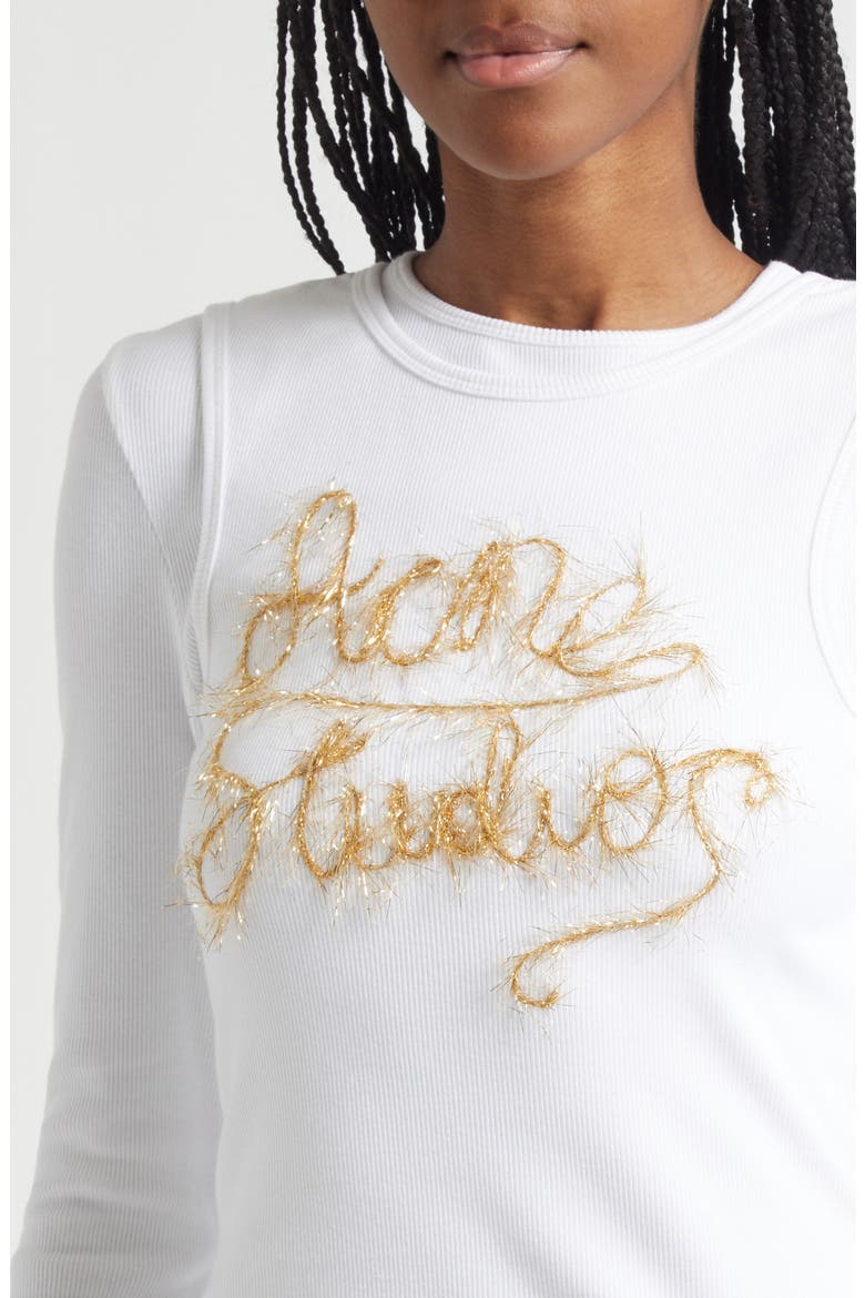 Elga Tinsel Logo Rib Long Sleeve Layered T-Shirt, Alternate, color, OPTIC WHITE