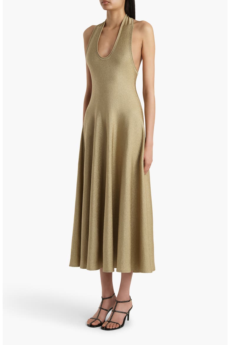 Melina Metallic Knit Halter Dress, Alternate, color, GOLD