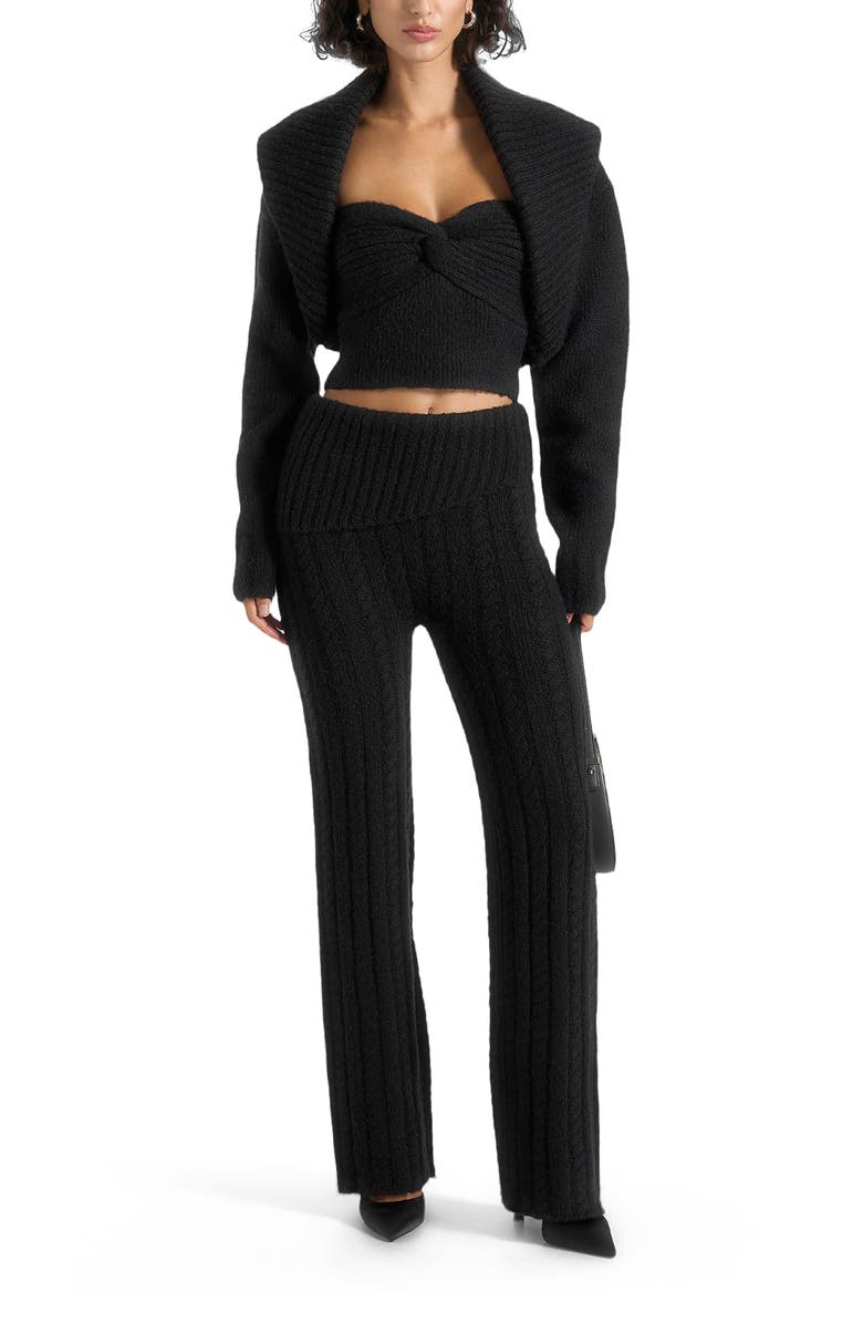 Manière De Voir Emya 2-in-1 Knit Shrug With Twisted Bandeau Top, Alternate, color, Black