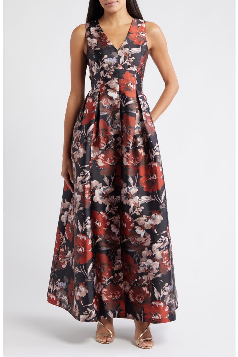 Floral Sleeveless Gown, Main, color, BLACK RUST