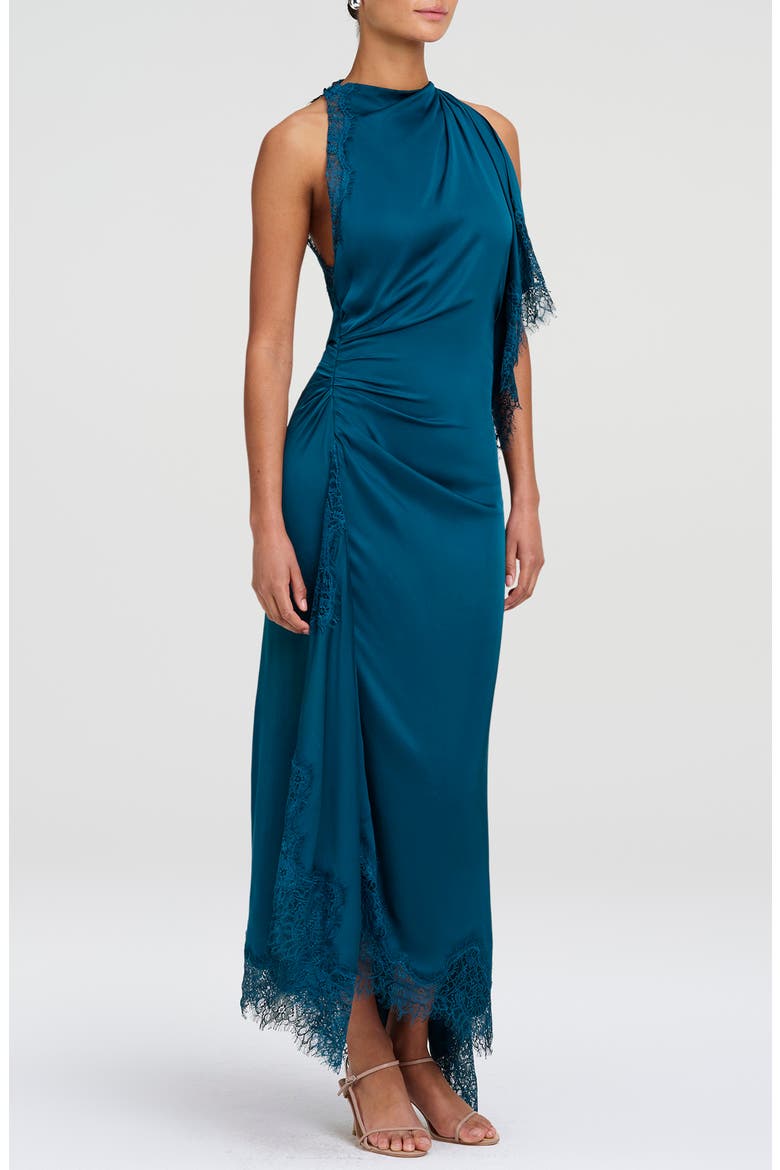 Miriam Lace Trim Asymmetrical Midi Dress, Alternate, color, LIGHT TEAL/ LIGHT TEAL