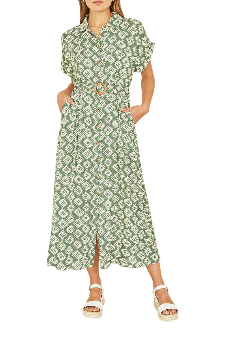 Belted Midi Shirt Dress, Alternate, color, Green