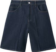 MANGO High Waist Mid Thigh Denim Shorts