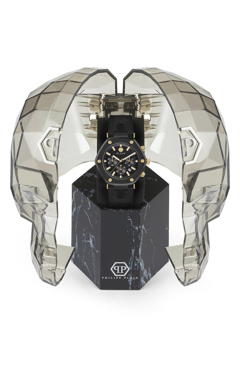 PHILIPP PLEIN The Hexagon Chronograph Silicone Strap Watch, 42mm, Alternate, color, 