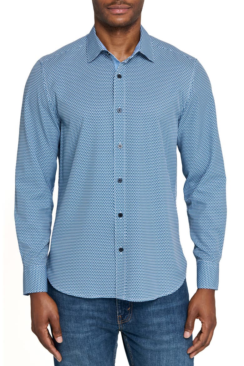 Hexagon Geo Woven Long Sleeve Basic, Main, color, WHITE/BLUE