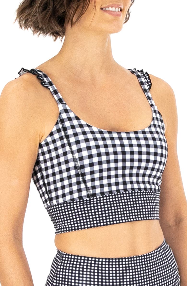 Nanette Lepore Play Gingham Mix Crop Activewear Bra, Main, color, 